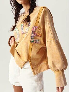 Yellow LOVE Letter Print Sweatshirt Longsleeve Top